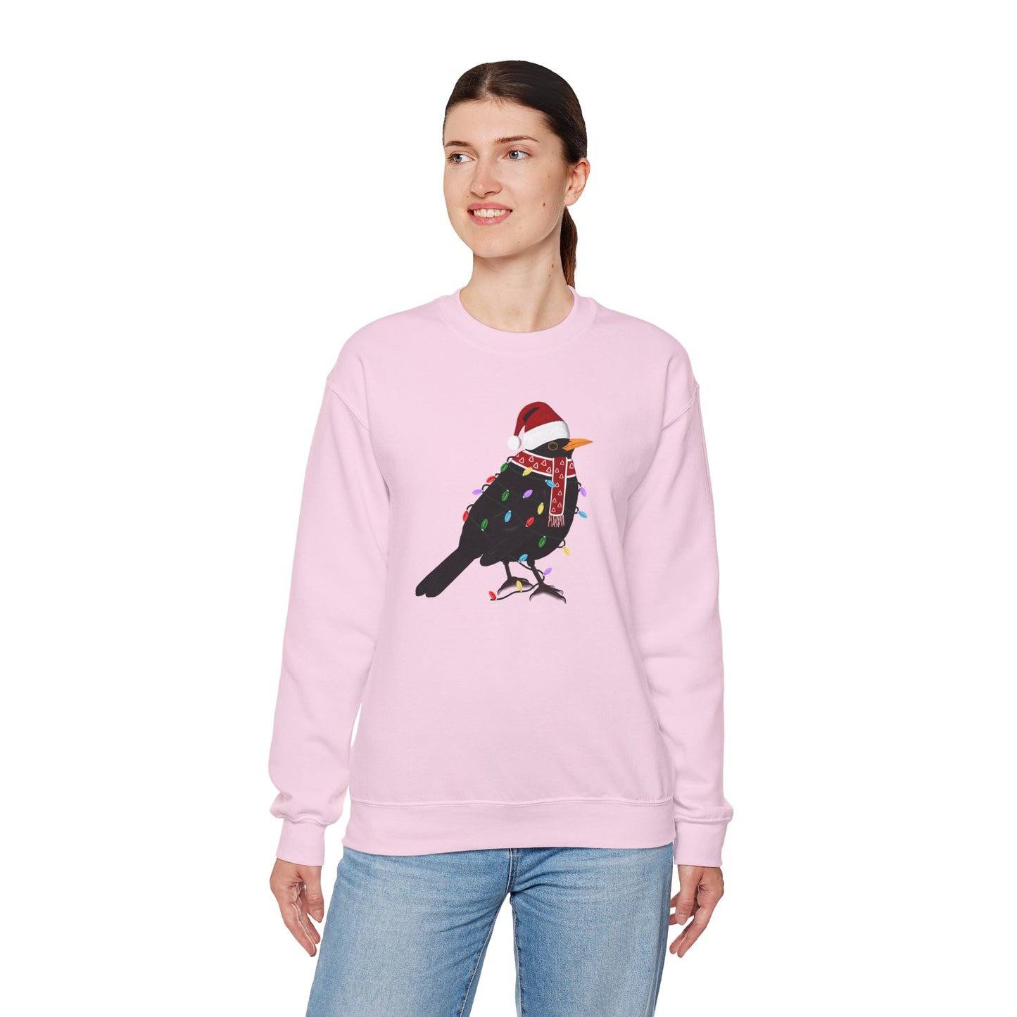 Blackbird with Fairy Lights Santa Claus Christmas Bird Sweatshirt