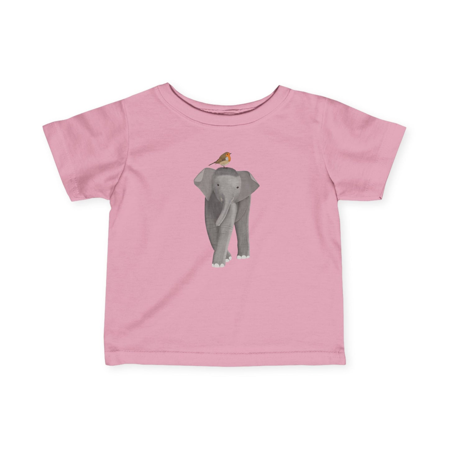 Elephant with European Robin Bird Baby & Toddler T-Shirt