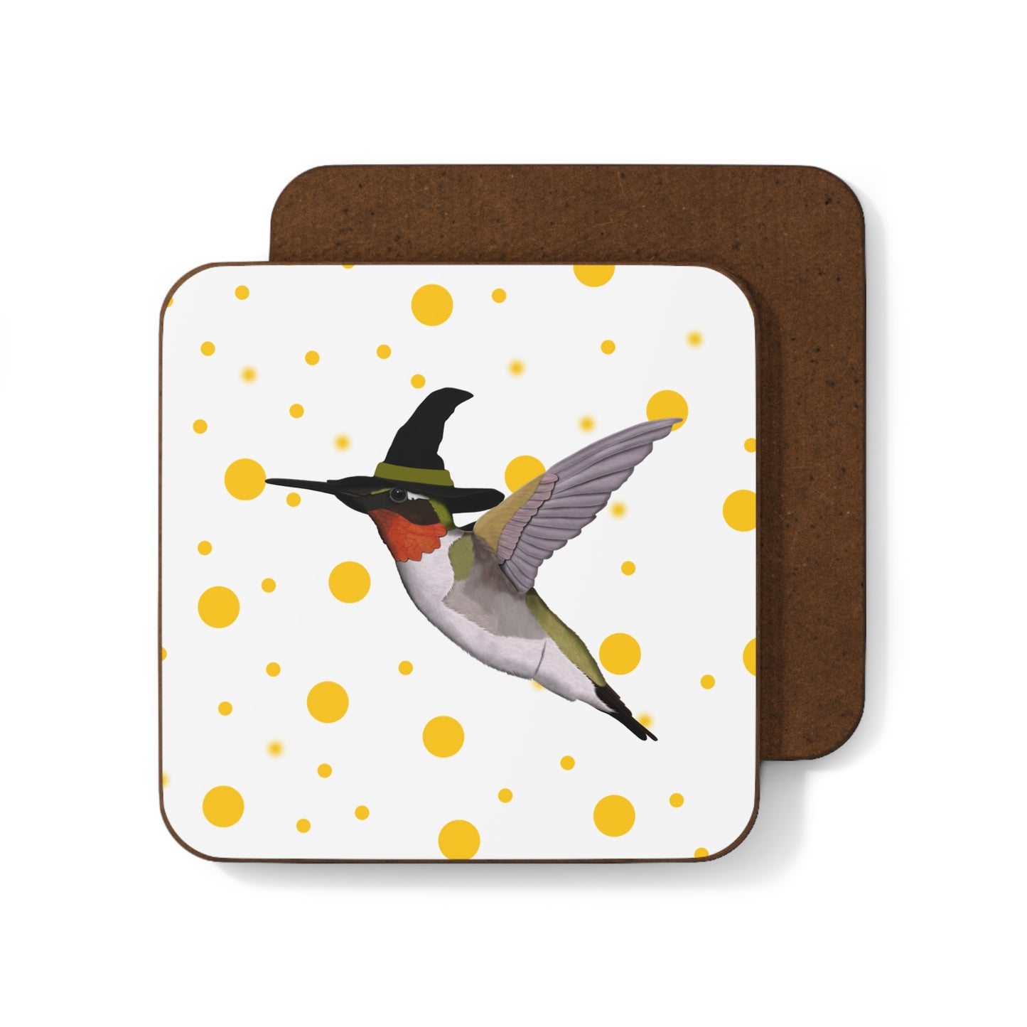 Hummingbird Orange Dots Halloween Bird Hardboard Coaster