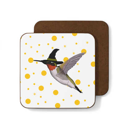 Hummingbird Orange Dots Halloween Bird Hardboard Coaster