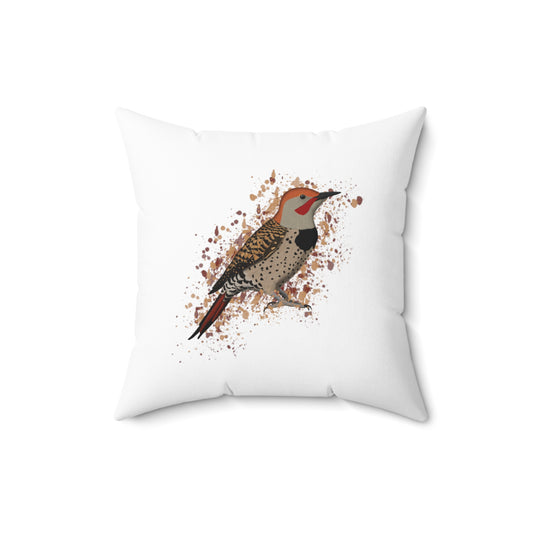 Northern Flicker Bird Throw Pillow 16"x16" White