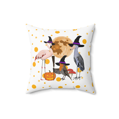 Robin Shoebill Flamingo Halloween Bird Throw Pillow White 16"x16" Orange Dots