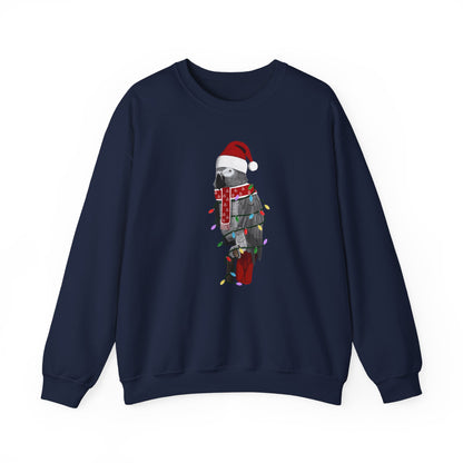 Grey Parrot with Fairy Lights Santa Claus Christmas Bird Sweatshirt