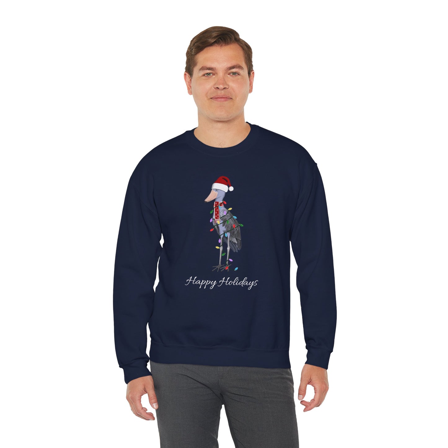 Shoebill with Fairy Lights as Santa Happy Holidays Birdwatcher Christmas Bird Sweatshirt