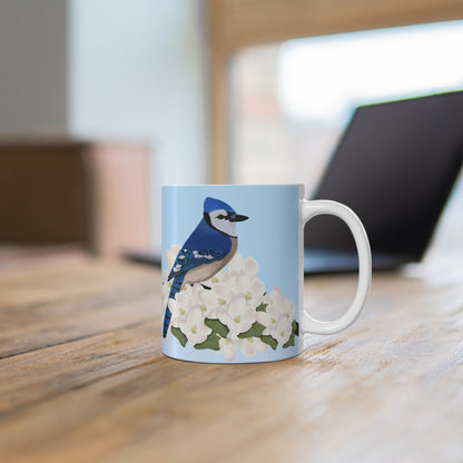 Blue Jay Apple Spring Blossoms Bird Ceramic Mug 11oz