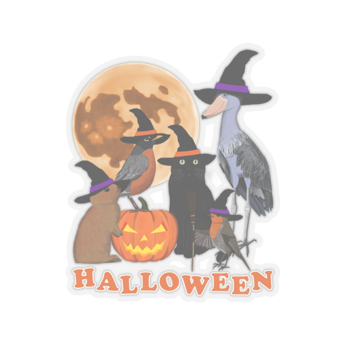 Robin Shoebill with Cat and Bunny Halloween Bird Sticker