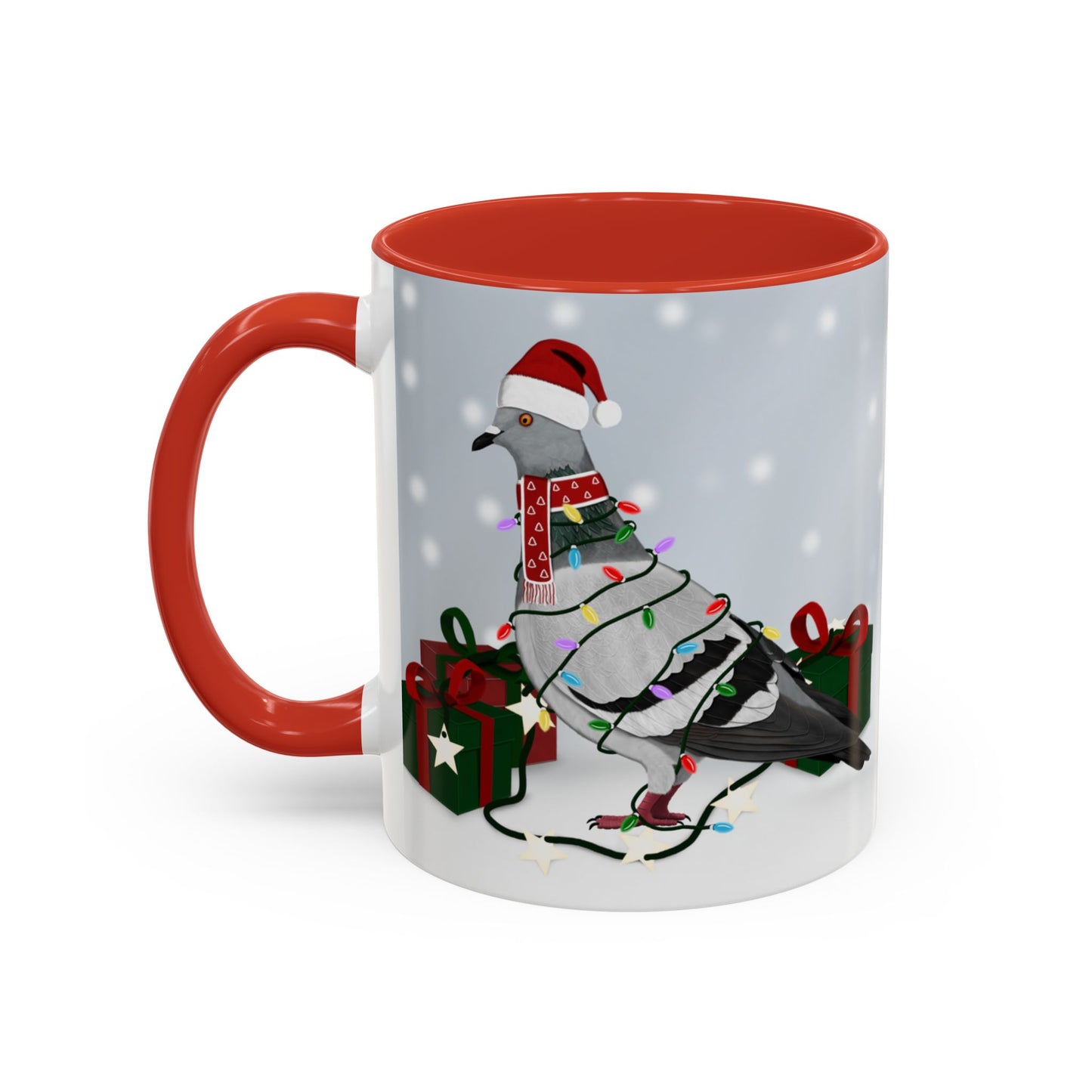 Pigeon with Christmas Hat and Scarf Snow Bird Coffee Mug