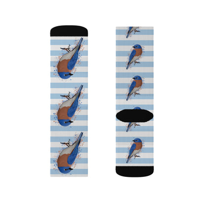 Bluebird Bird Blue White Striped Socks