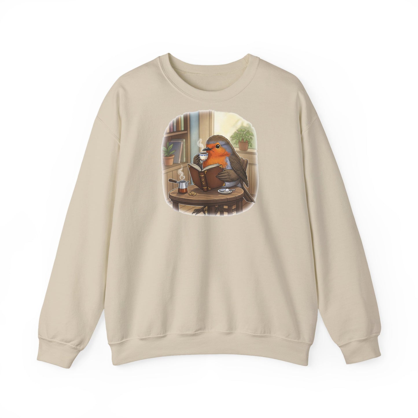 Rotkehlchen liest Bücher und trinkt Kaffee Vogel Sweatshirt für Vogelbeobachter