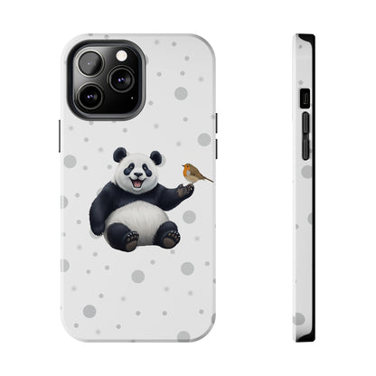 Cute Panda Bear with European Robin Animal iPhone Case - Dual-Layer PC/TPU Protective Cover for iPhone