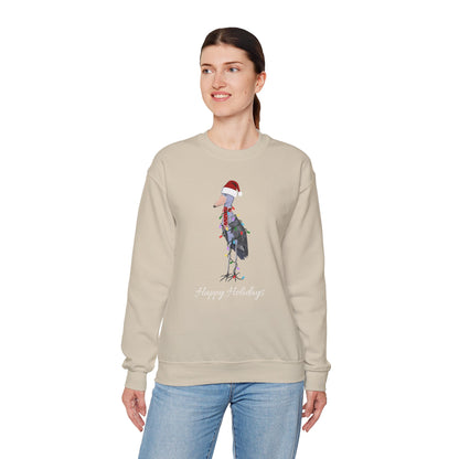 Shoebill with Fairy Lights as Santa Happy Holidays Birdwatcher Christmas Bird Sweatshirt