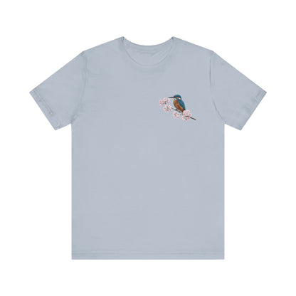 Kingfisher Cherry Blossom T-Shirt | Floral Spring Tee for Bird Lovers