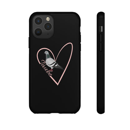 Taube mit Herz Premium Handyhülle – Doppelt Geschützt & Rundum Bedruckt Schwarz