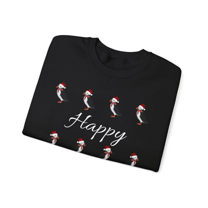 Puffin as Santa with Hat and Scarf Happy Holidays Birdwatcher Christmas Bird Sweatshirt