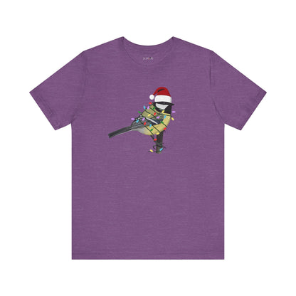Chickadee with Fairy Lights Christmas Bird T-Shirt