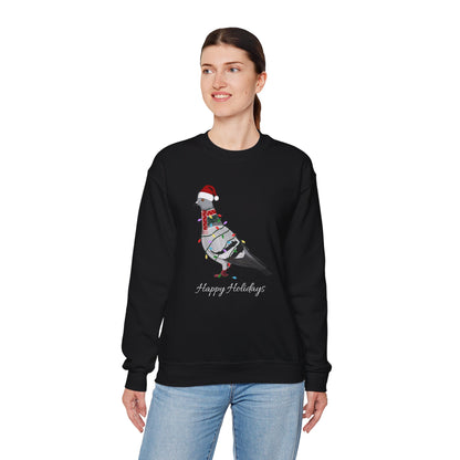 Pigeon with Fairy Lights as Santa Happy Holidays Birdwatcher Christmas Bird Sweatshirt