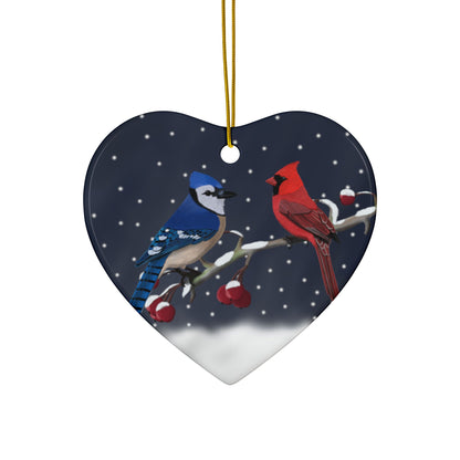 Blue Jay Cardinal Ceramic Bird Christmas Ornament | Durable Double-Sided Bird Lover Decor
