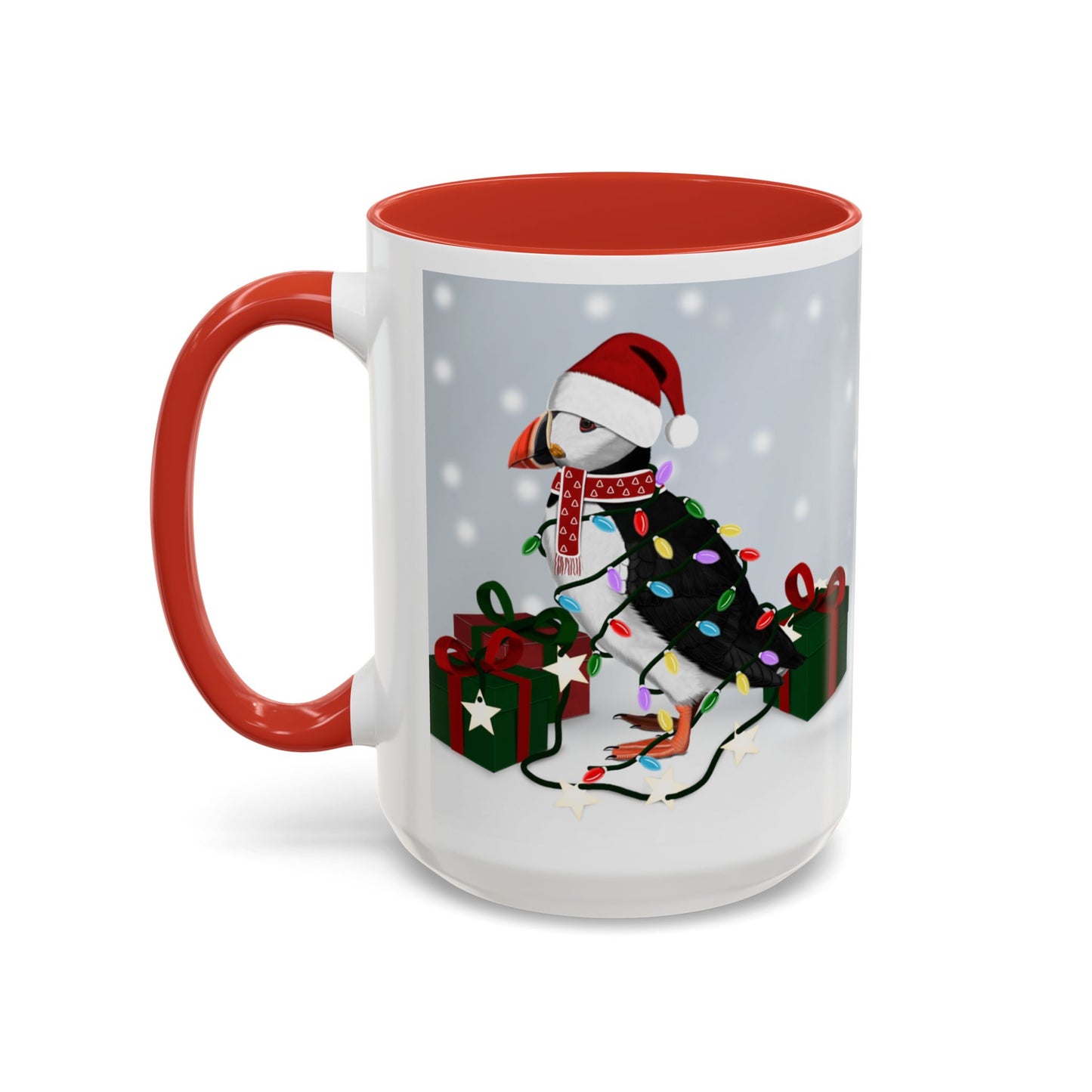 Puffin with Christmas Hat and Scarf Snow Bird Coffee Mug