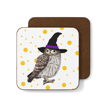 Little Owl Orange Dots Halloween Bird Hardboard Coaster