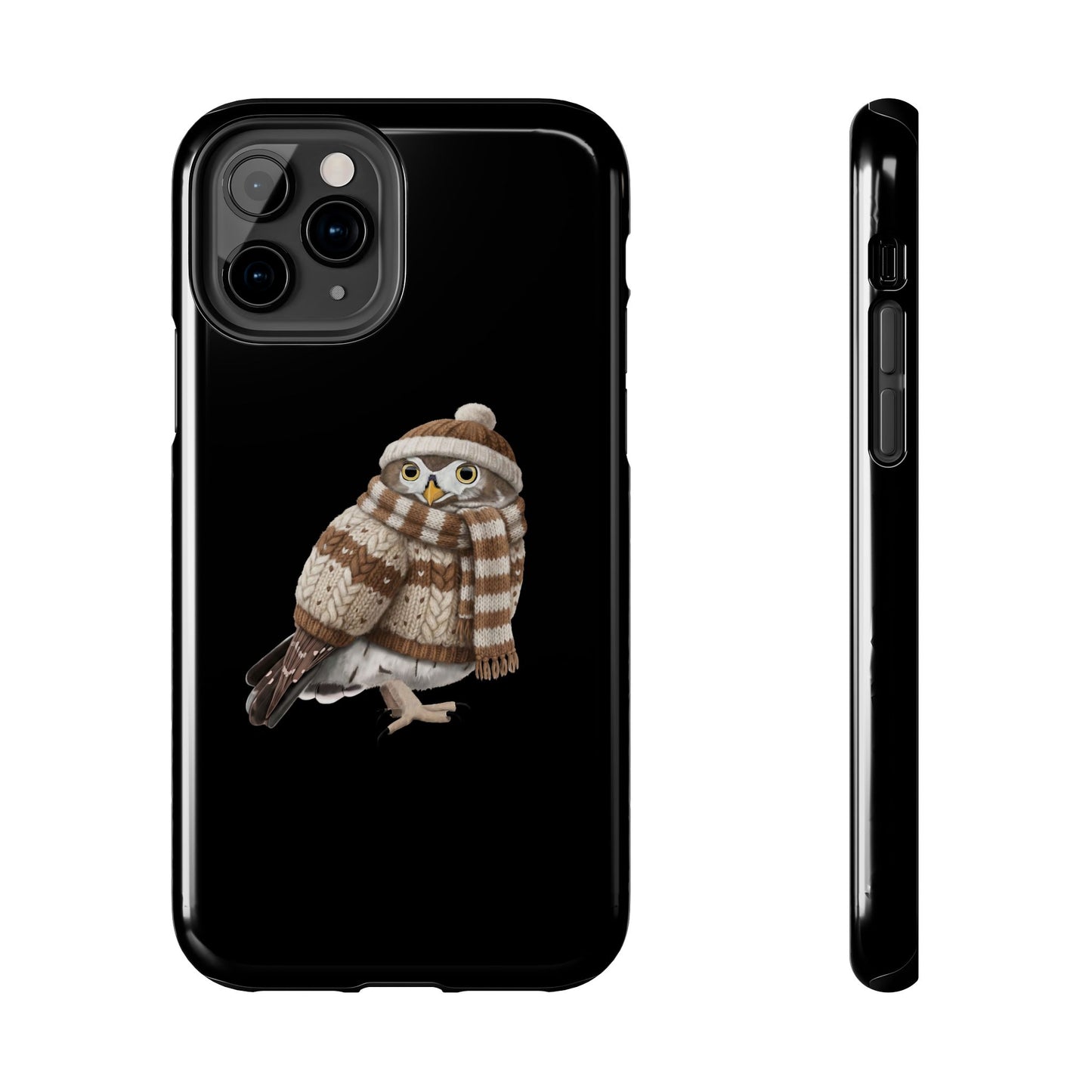 鳥のアートが描かれたフクロウの二層式iPhoneケース - 鳥類学者や鳥好きの方へのプレゼントに最適