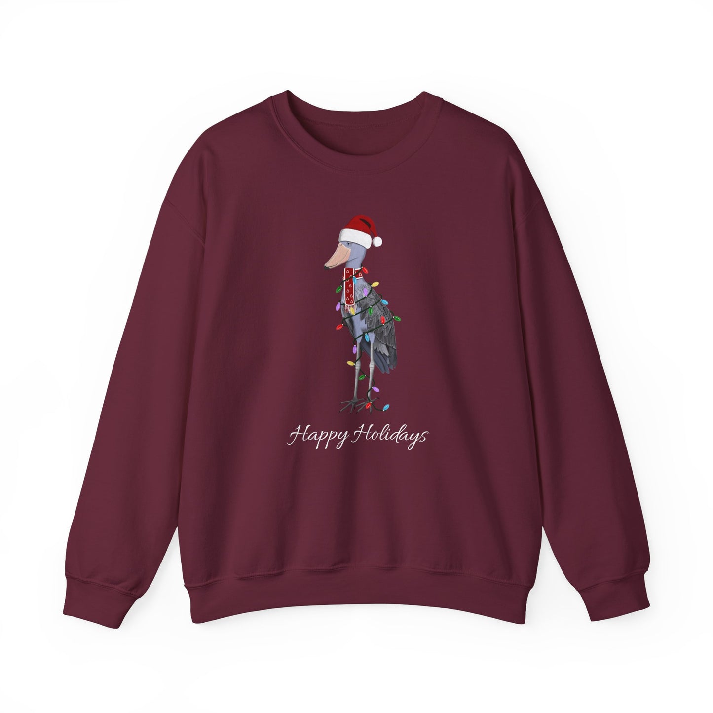 Shoebill with Fairy Lights as Santa Happy Holidays Birdwatcher Christmas Bird Sweatshirt