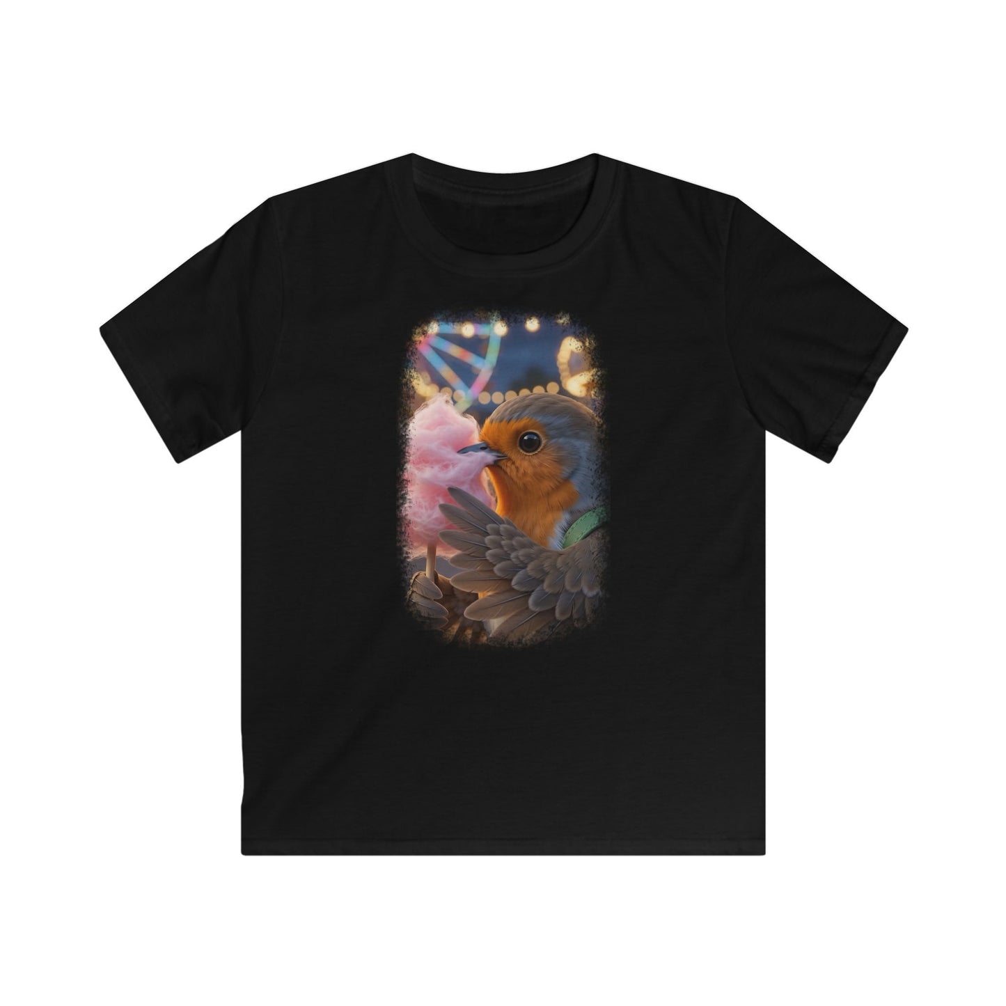 Premium Kinder T-Shirt Rosi Rotkehlchen isst Zuckerwatte auf der Kirmes