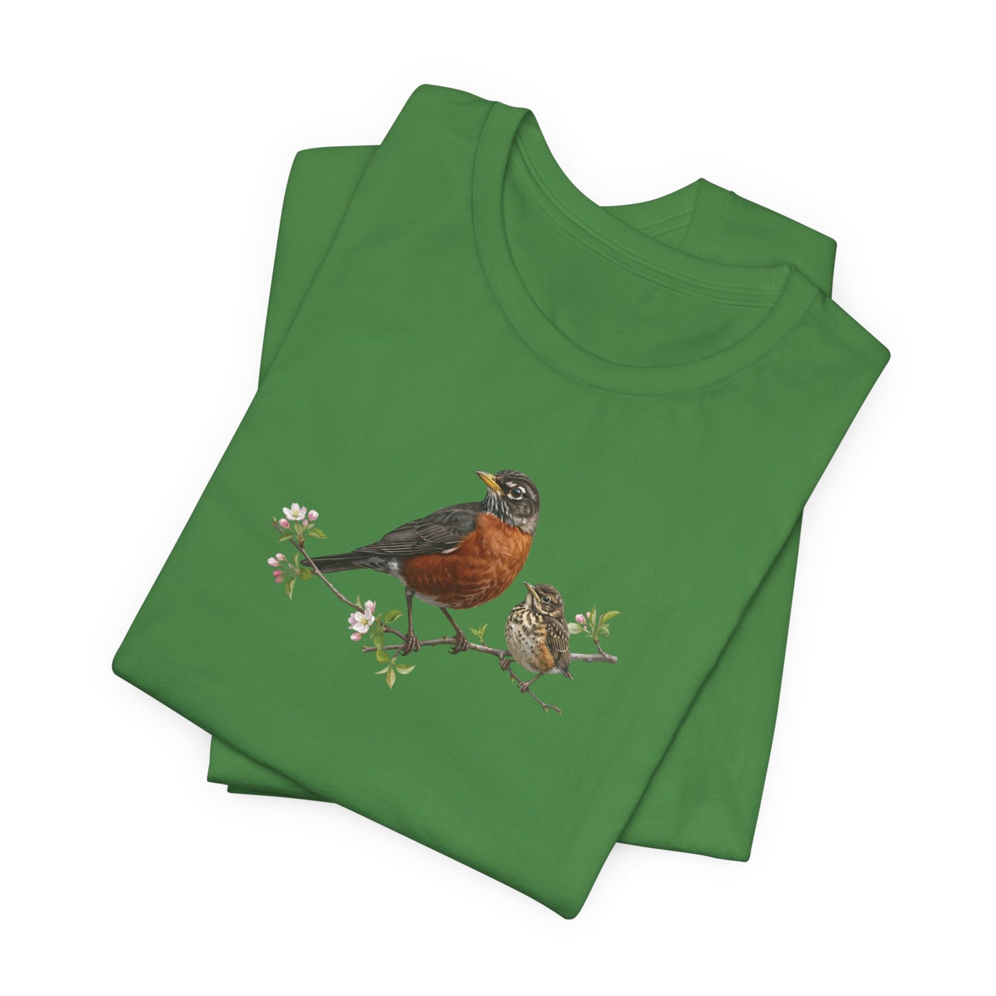 American Robin & Fledgling T-Shirt | Spring Blossoms Unisex Graphic Tee