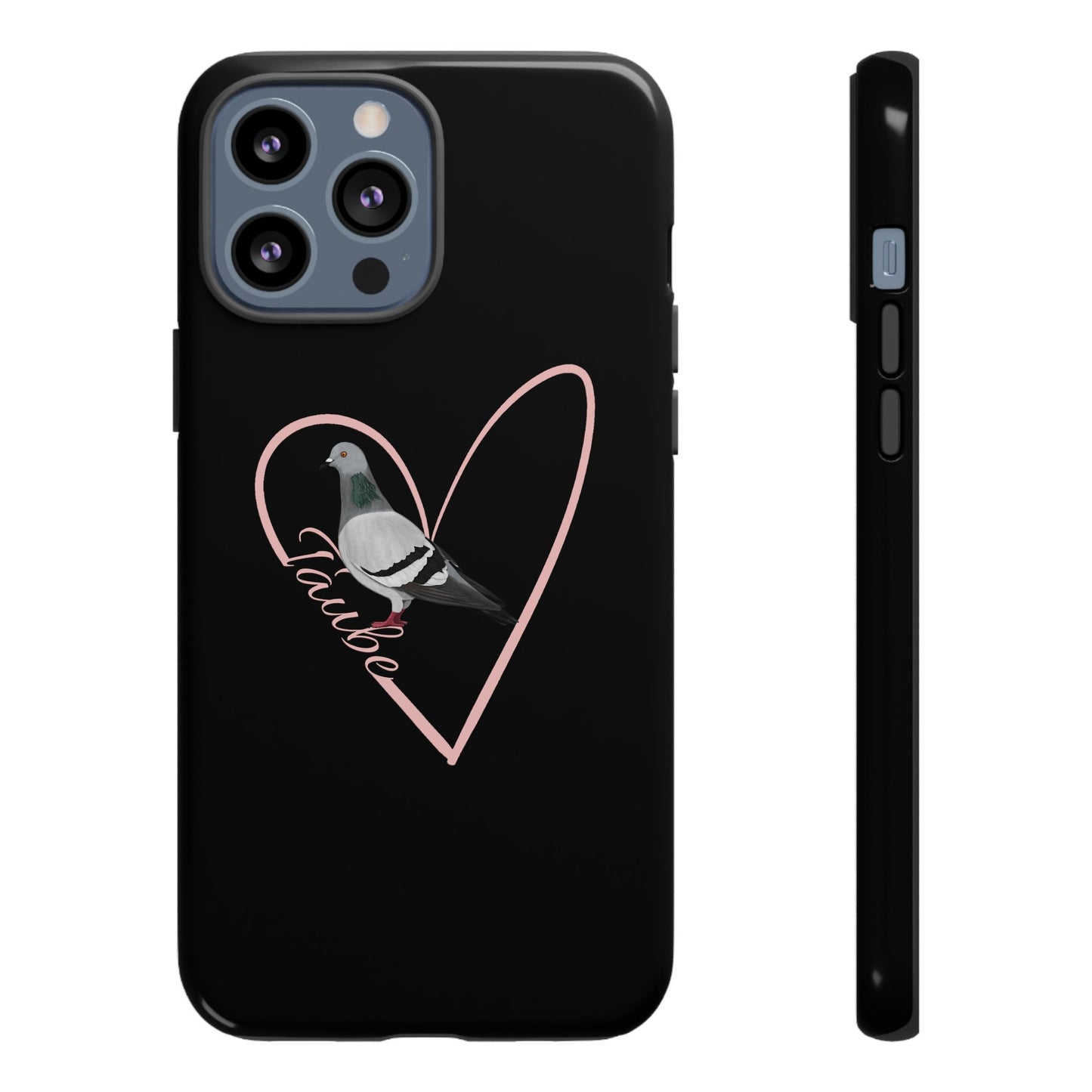 Taube mit Herz Premium Handyhülle – Doppelt Geschützt & Rundum Bedruckt Schwarz