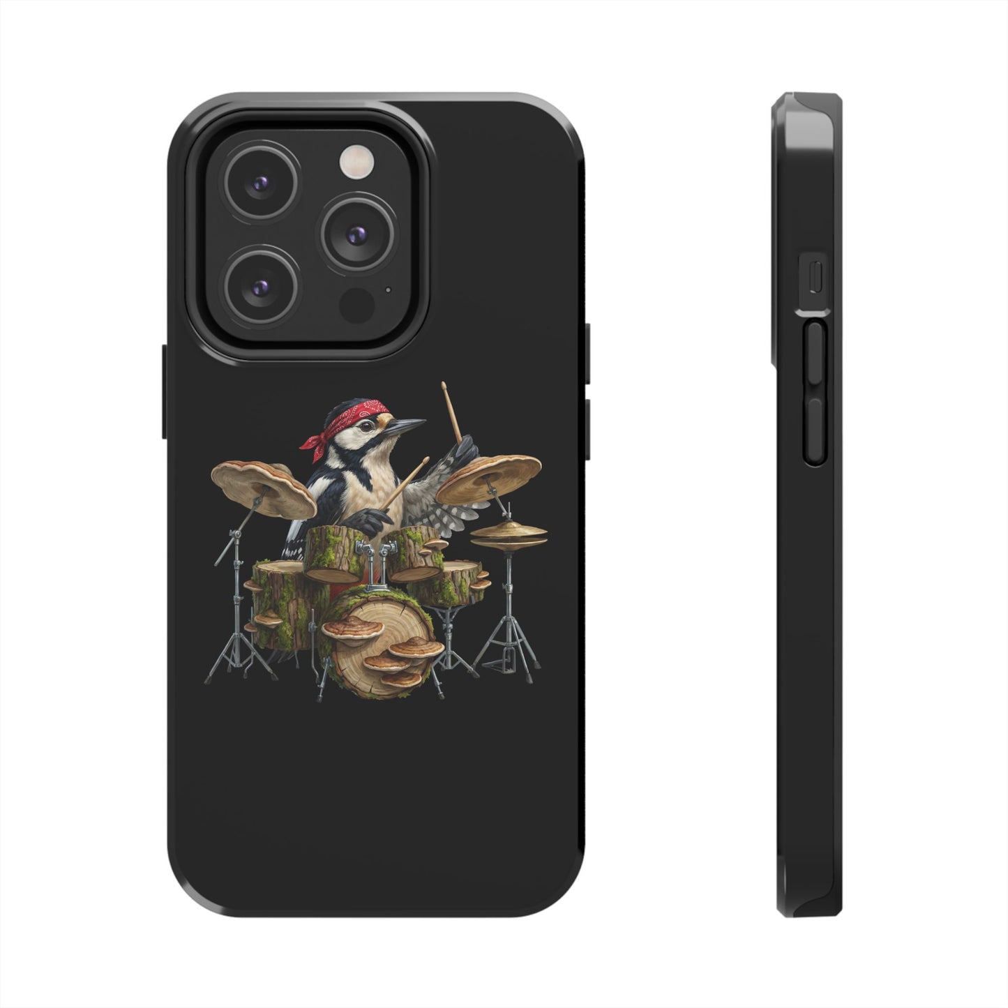 Woodpecker with Drums iPhone Case – Premium Tough Phone Cover Black