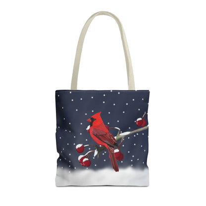 Cardinal on a Winter Branch Christmas Bird Tote Bag 16"x16"