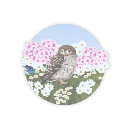 Little Owl Summer Flowers Bird Kiss-Cut Sticker