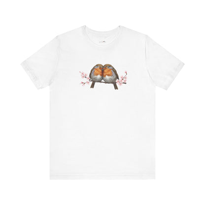 "Lovebirds" Robins T-Shirt – Floral Bird Lover Gift for Valentine's Day