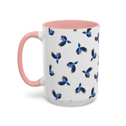 Blue Jay All-Over Pattern Accent Mug | Colorful Bird Lover Gift for Birdwatchers