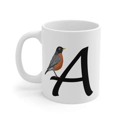 American Robin Letter A Bird Ceramic Mug 11oz White