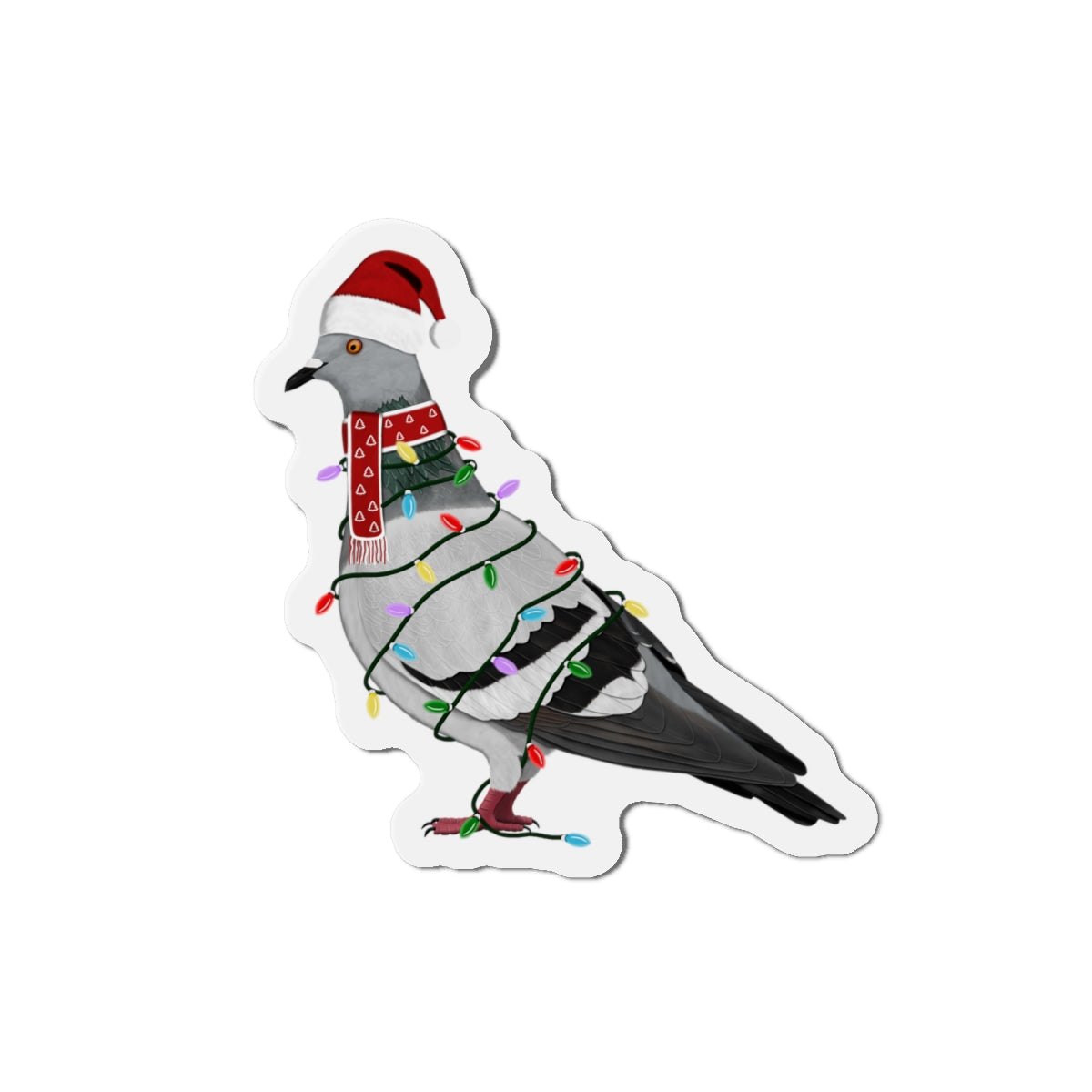 Pigeon with Fairy Lights and Scarf Christmas Bird Magnet