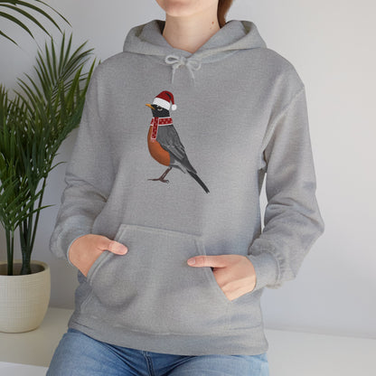 Robin Christmas Bird with Santa Hat Birdwatcher Birdlover Hoodie