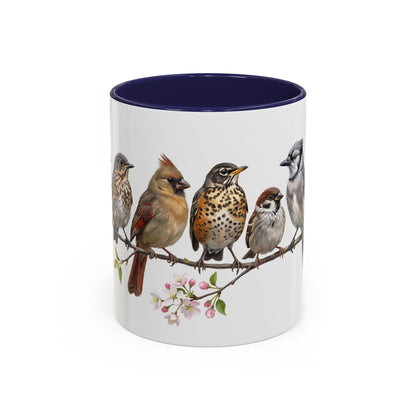 Blue Jay Cardinal Bluebird Little Owl Fledglings Two-Tone Mug | Spring Bird Lover Gift
