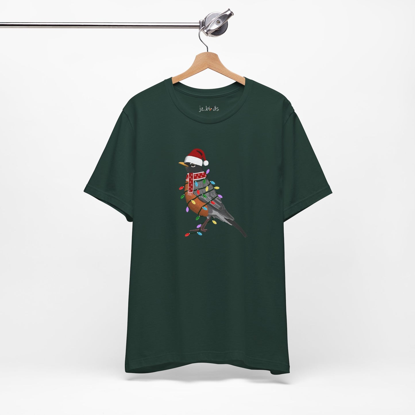 Robin with Fairy Lights Christmas Bird T-Shirt