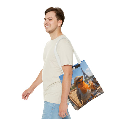 Robin Rosi Paris Bistro Tote Bag for Travel Lovers and Bird Enthusiasts