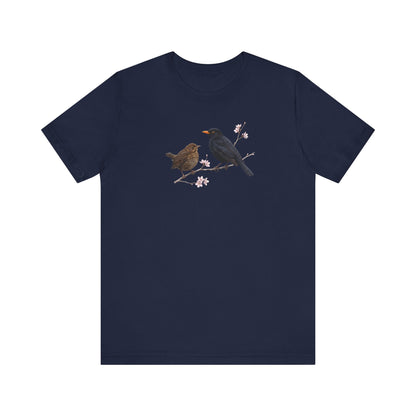Blackbird & Fledgling T-Shirt | Spring Blossoms Unisex Graphic Tee