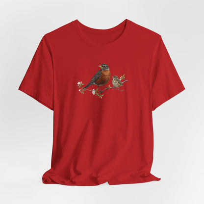 American Robin & Fledgling T-Shirt | Spring Blossoms Unisex Graphic Tee