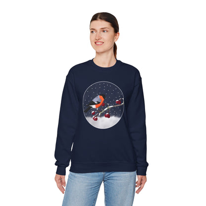 Bullfinch on a Winter Branch Birdwatcher Christmas Bird Sweatshirt