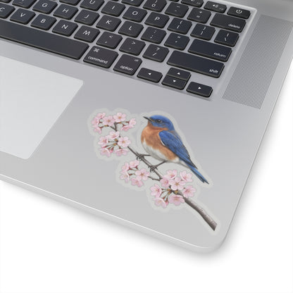 Bluebird Cherry Blossom Sticker | Glossy Floral Bird Decal | Spring Laptop Sticker