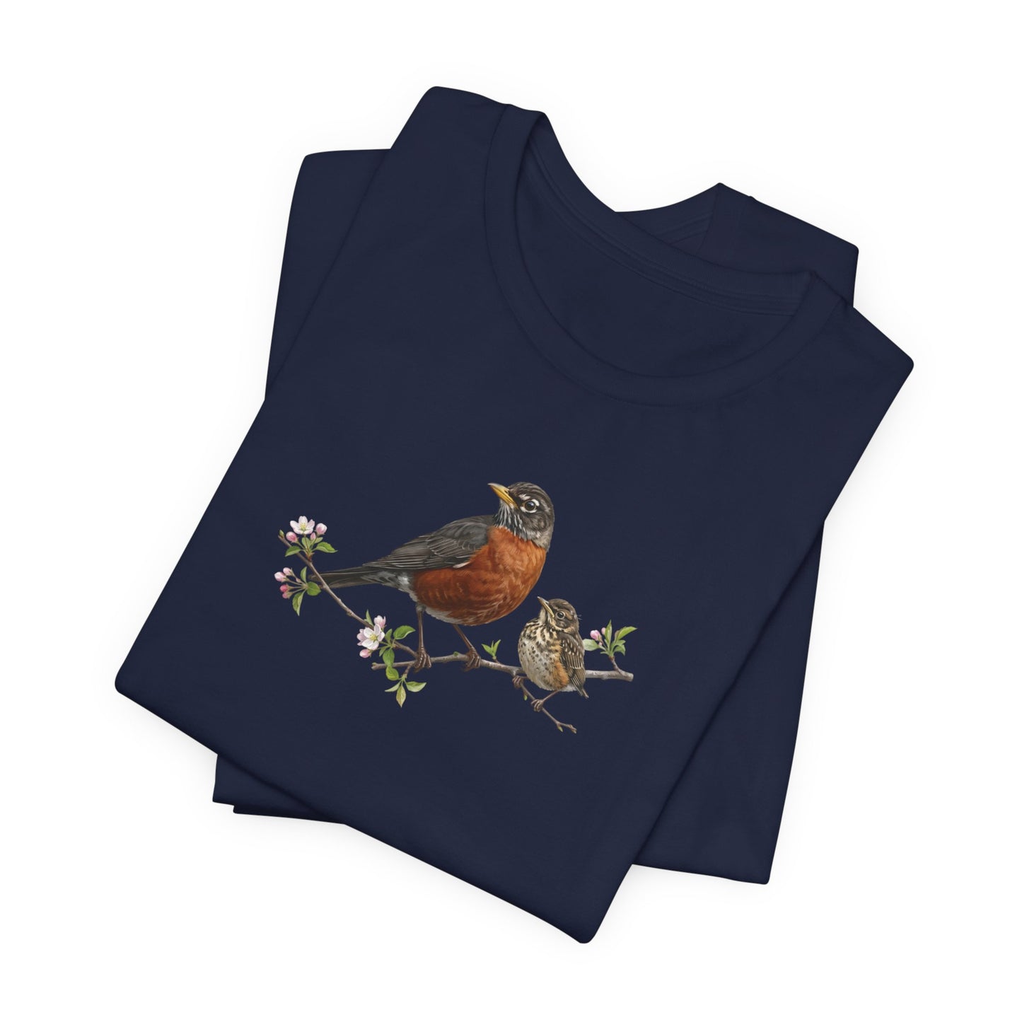 American Robin & Fledgling T-Shirt | Spring Blossoms Unisex Graphic Tee
