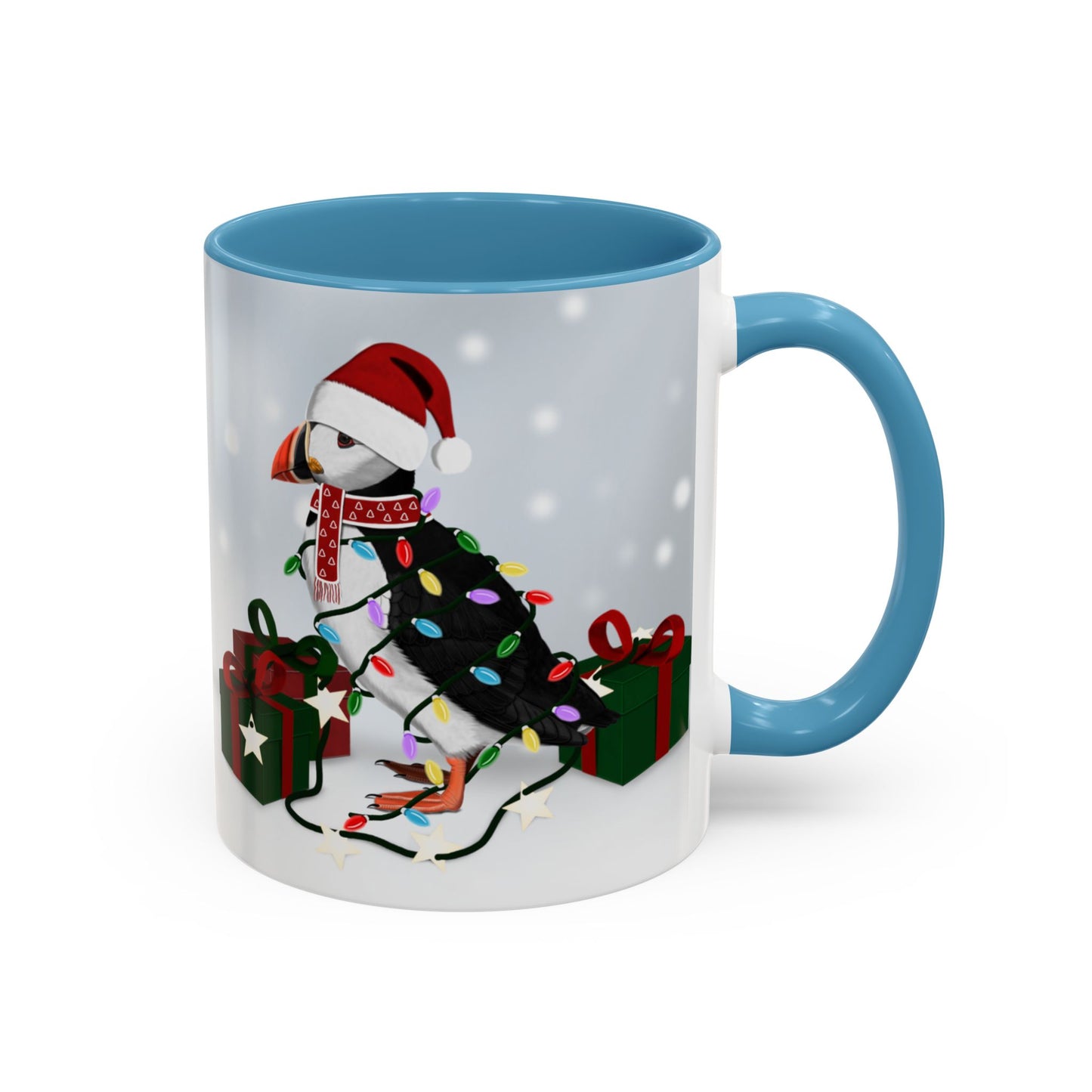 Puffin with Christmas Hat and Scarf Snow Bird Coffee Mug