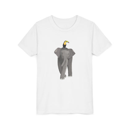 Elephant with Keel Billed Toucan Bird Youth T-Shirt