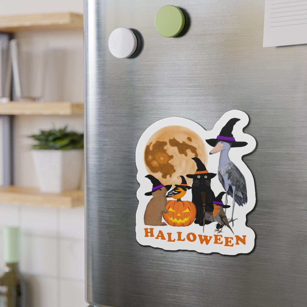 Robin Shoebill Oriole with Cat and Bunny Halloween Bird Magnet