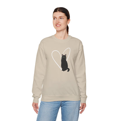 Black Cat with Heart Cat Lover Valentine's Day Sweatshirt