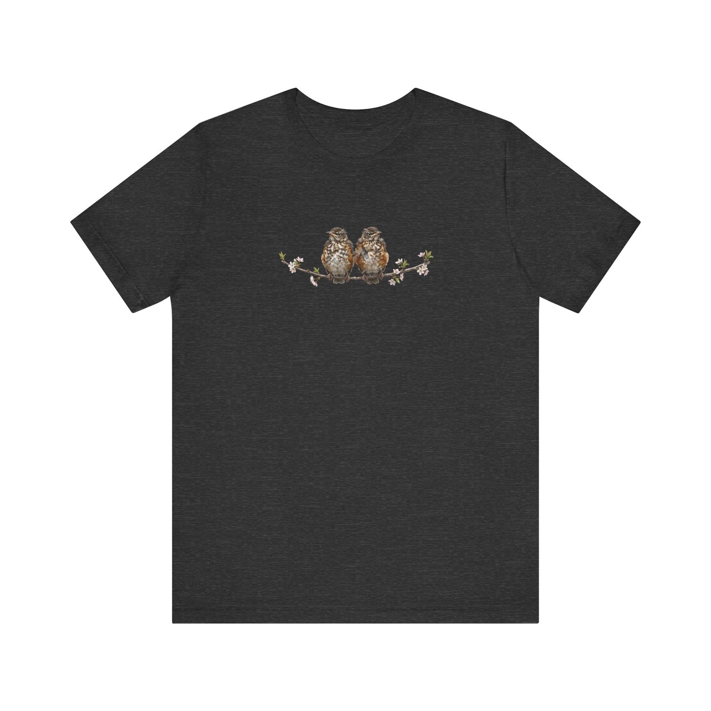 American Robin Fledgling T-Shirt | Spring Blossoms Unisex Graphic Tee for Bird Watchers