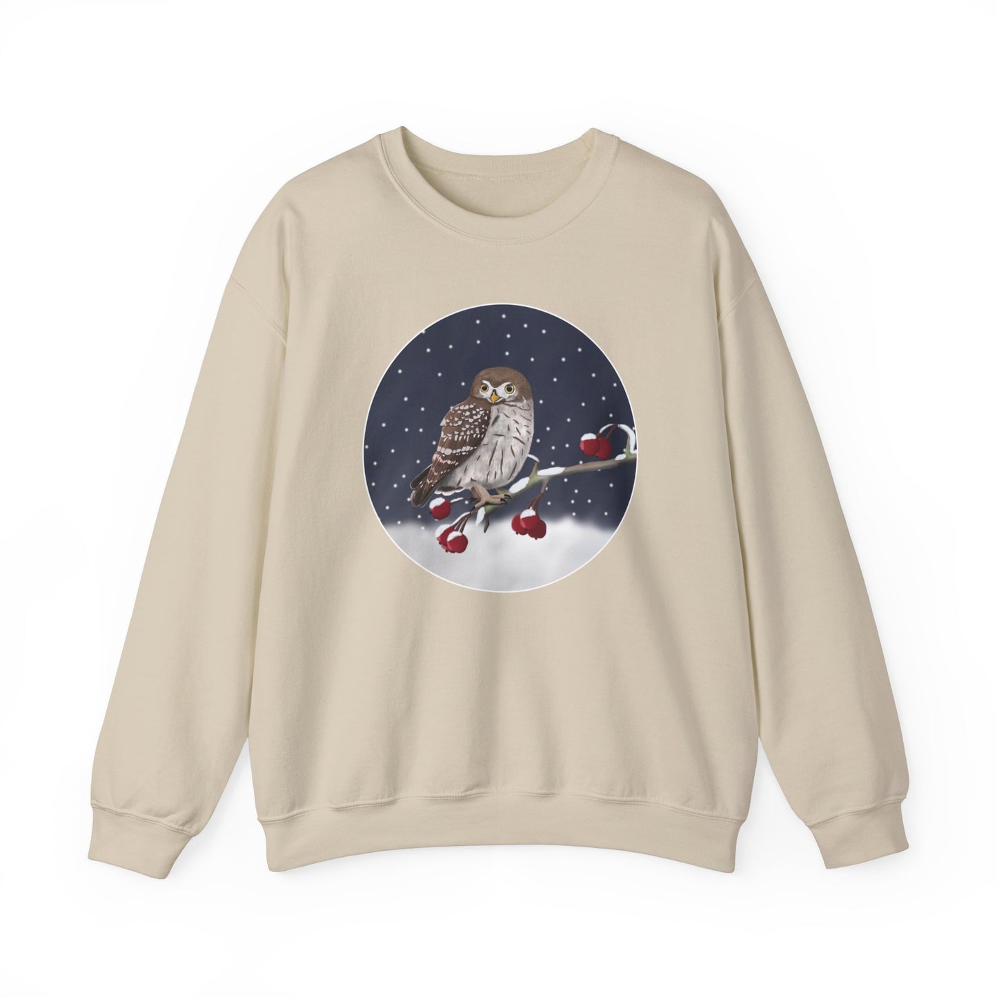 Owl on a Winter Branch Birdwatcher Christmas Bird Sweatshirt